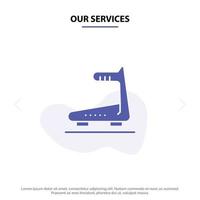 Our Services Machine Running Track Treadmill Solid Glyph Icon Web card Template vector