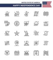 USA Independence Day Line Set of 25 USA Pictograms of usa country alcohol wedding love Editable USA Day Vector Design Elements