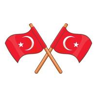 Turkey crossed flags icon, cartoon style vector