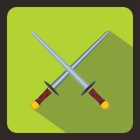 Crossed swords icon, flat style vector