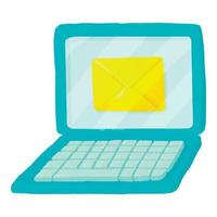 Letter on laptop icon, cartoon style vector