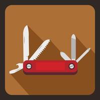 Red multifunction knife icon, flat style vector