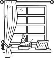 Hand Drawn Window with curtains and picture frames illustration vector