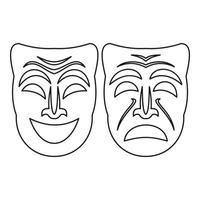 Happy and sad mask icon, outline style vector