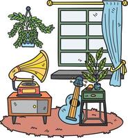 Hand Drawn guitar and window interior room illustration vector