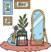 Hand Drawn Mirror with picture frame and guitar interior room illustration vector