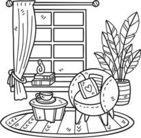 Hand Drawn armchair with plants and window interior room illustration vector