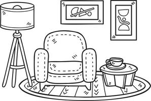 Hand Drawn sofa and lamp interior room illustration vector