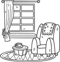 sofá dibujado a mano y ventana interior ilustración de la habitación vector