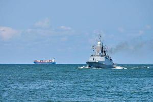 Missile boat during naval exercises and parade, guided missile destroyer, warship in Baltic Sea photo