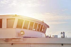 Ship bridge of captain exterior, room of able seaman for ship control by helmsmen photo