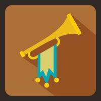 Trumpet with flag icon, flat style vector