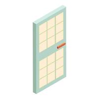 House door with glass icon, cartoon style vector