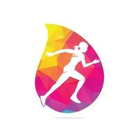 Women Fitness Runner Club logo design. Running Women drop shape logo design. Healthy run logo concept vector