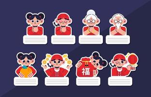 Family Celebrates Chinese New Year Journal Stickers vector