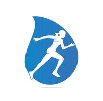 diseño del logotipo del club de corredores de fitness para mujeres. diseño de logotipo de forma de gota de mujeres corriendo. concepto de logotipo de ejecución saludable vector