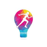 vector de diseño de logotipo de concepto de forma de bulbo de mujer corriendo. plantilla de logotipo de maratón. club de corredores o club deportivo, ilustración