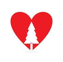 pine tree heart shape concept logo design vector template.