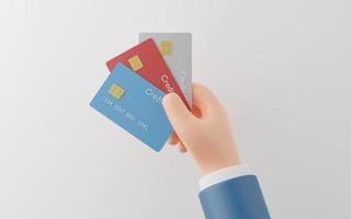 Hand of businessman holding credit cards on white background, 3d illustration. photo