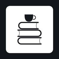 Books and cup of tea icon, simple style vector