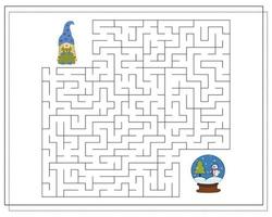 A puzzle game for kids, go through the maze. Cartoon Christmas Gnome. vector