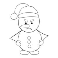 Cute cartoon snowman with a thin line. Vector illustration of a doodle.