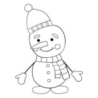 Cute cartoon snowman with a thin line. Vector illustration of a doodle.