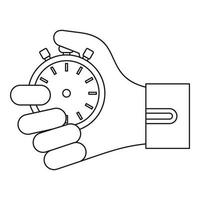 Stopwatch in hand icon, outline style vector