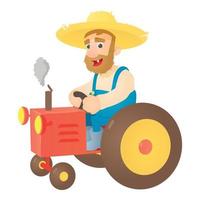 Farmer on tractor icon, flat style vector