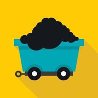 Cart on wheels with coal icon, flat style vector