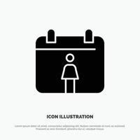 Calendar Female Solid Black Glyph Icon vector