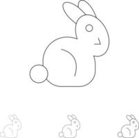 Bunny Easter Rabbit Bold and thin black line icon set vector