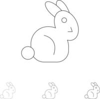 Bunny Easter Rabbit Bold and thin black line icon set vector