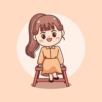 linda hermosa niña sentada en la silla mascota personaje dibujos animados ilustración vector