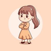 Cute beautiful girl with formal dress feeling angry mascot character cartoon illustration vector