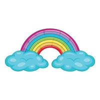 Clouds and rainbow icon, cartoon style vector