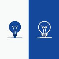 idea innovación invención línea de bombilla y glifo icono sólido bandera azul línea y glifo icono sólido bandera azul vector