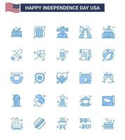 Group of 25 Blues Set for Independence day of United States of America such as landmark building american place landmark Editable USA Day Vector Design Elements