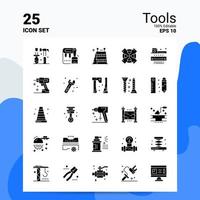 25 conjunto de iconos de herramientas 100 archivos editables eps 10 ideas de concepto de logotipo de empresa diseño de icono de glifo sólido vector