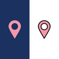 Location Marker Pin  Icons Flat and Line Filled Icon Set Vector Blue Background