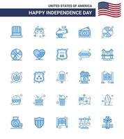 Happy Independence Day Pack of 25 Blues Signs and Symbols for sports basketball cannon usa money Editable USA Day Vector Design Elements