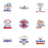 Happy Fathers Day vector hand lettering 9 Blue and red Calligraphy illustration for greeting card festival poster etc Editable Vector Design Elements