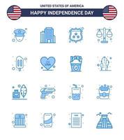 16 USA Blue Pack of Independence Day Signs and Symbols of heart popsicle shield ice cream law Editable USA Day Vector Design Elements