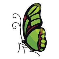 Green butterfly icon, cartoon style vector