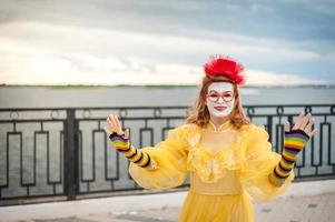 street MIME, trying to float in the air photo