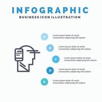 icono de línea de movilidad móvil humana conectada de comunicación con fondo de infografía de presentación de 5 pasos vector