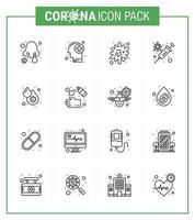 Coronavirus Precaution Tips icon for healthcare guidelines presentation 16 Line icon pack such as blood virus virus antigen vaccine flu viral coronavirus 2019nov disease Vector Design Elements