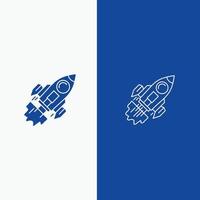 inicio negocio objetivo lanzamiento misión nave espacial línea y glifo icono sólido banner azul línea y glifo icono sólido banner azul vector