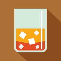 Glass of scotch whiskey and ice icon, flat style vector