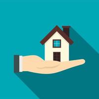 House in hand icon, flat style vector